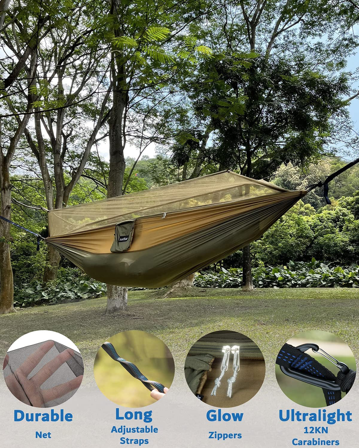 Camping Hammock with Mosquito Net & Rain Fly | 600lb Double, Waterproof 3000mm | Complete Kit - Hazli Collection