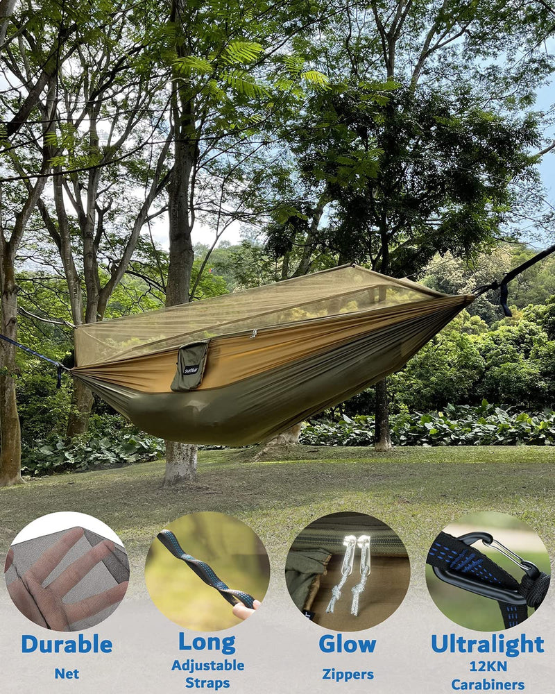 Camping Hammock with Mosquito Net & Rain Fly | 600lb Double, Waterproof 3000mm | Complete Kit - Hazli Collection