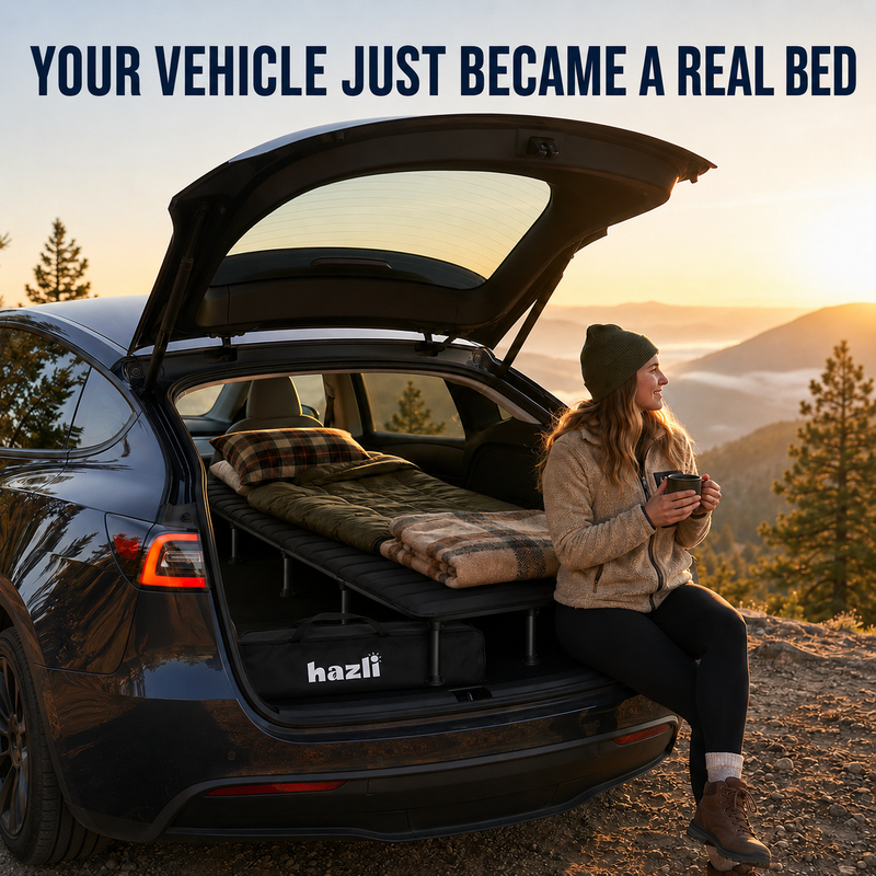 Portable Car Bed for SUV Camping - Padded Sleeping Platform, Retractable 52"–72" to Fit More Vehicles, Adjustable Legs - Hazli Collection 