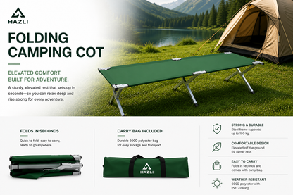 HAZLI Heavy-Duty Folding Camping Cot – Portable Military Style Sleeping Bed for Camping, Travel & Outdoor Adventures - Hazli Collection