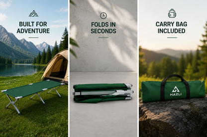 HAZLI Heavy-Duty Folding Camping Cot – Portable Military Style Sleeping Bed for Camping, Travel & Outdoor Adventures - Hazli Collection