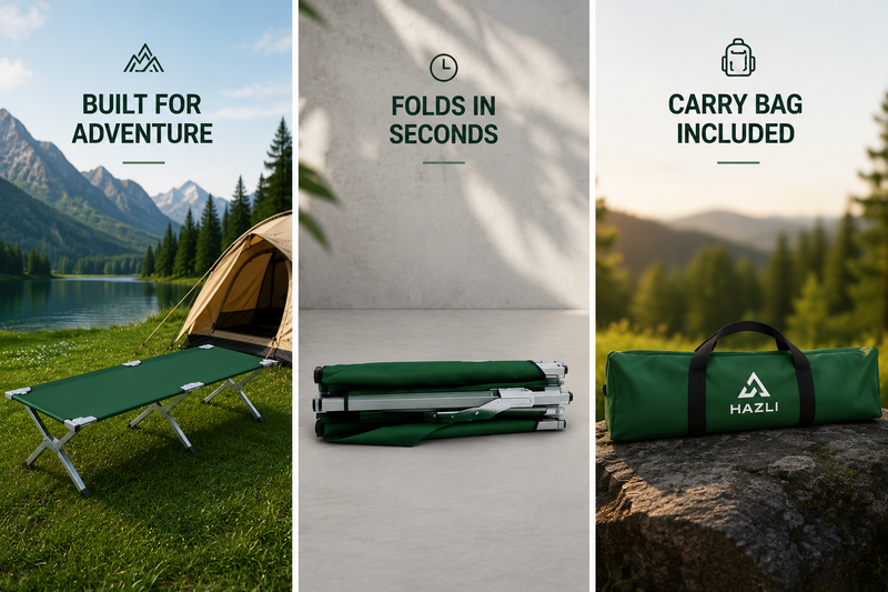 HAZLI Heavy-Duty Folding Camping Cot – Portable Military Style Sleeping Bed for Camping, Travel & Outdoor Adventures - Hazli Collection