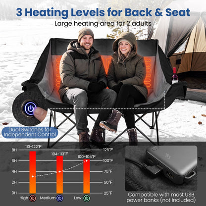 Heated Double Camping Chair with 4 Heating Zones