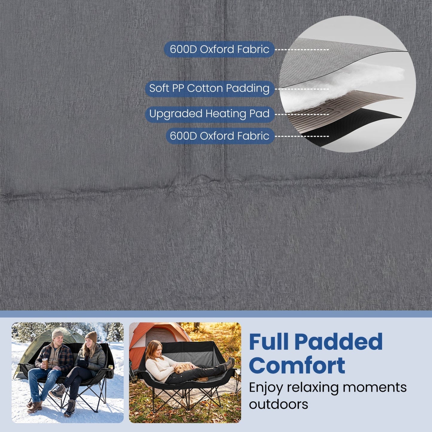 Heated Double Camping Chair with 4 Heating Zones