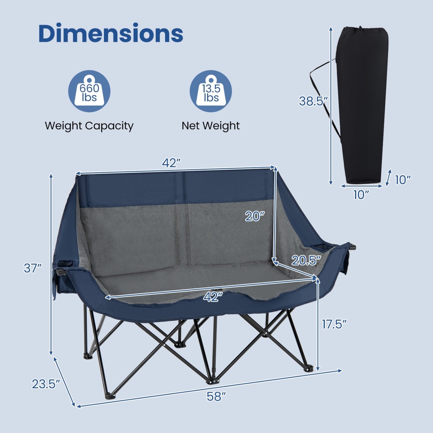 Heated Double Camping Chair with 4 Heating Zones