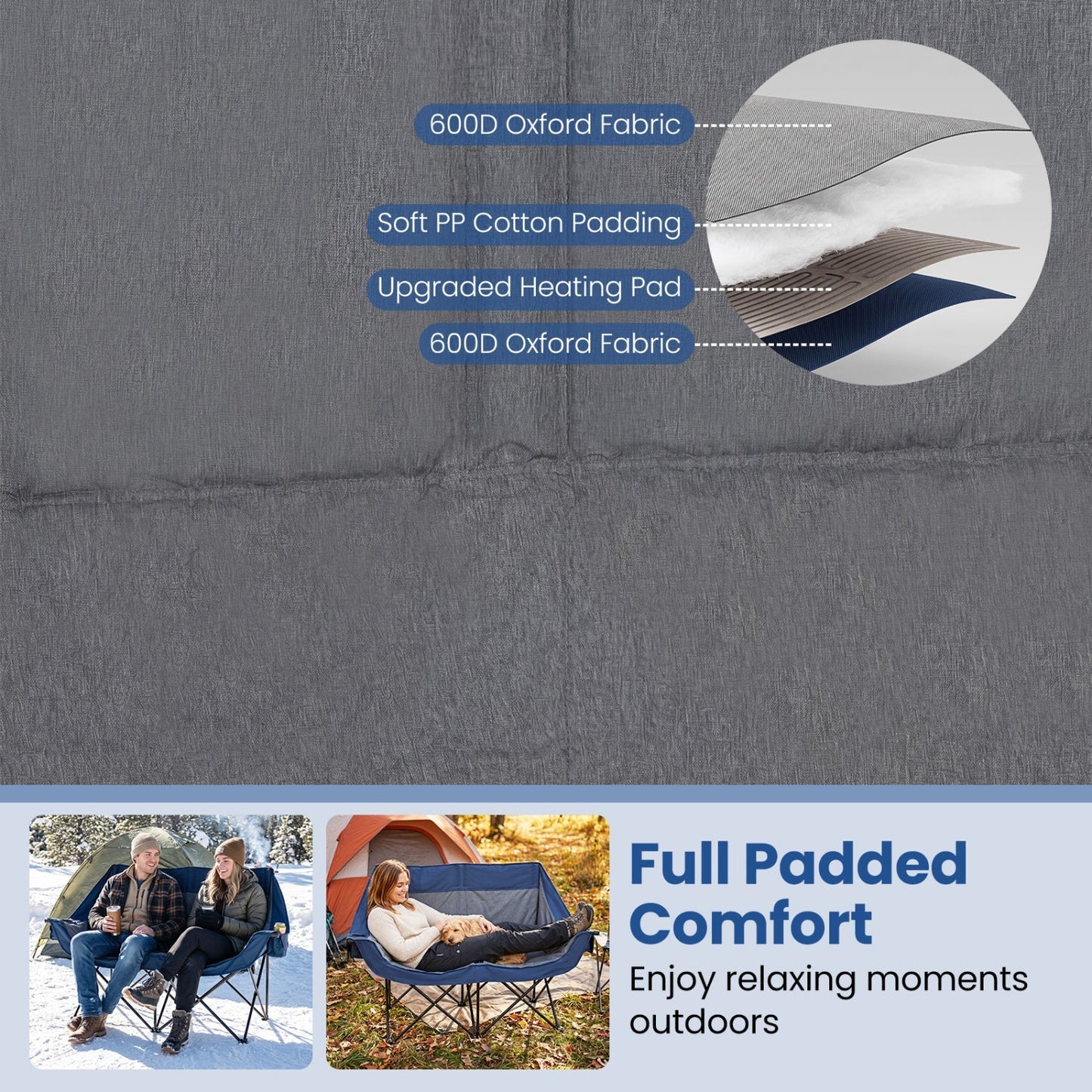Heated Double Camping Chair with 4 Heating Zones