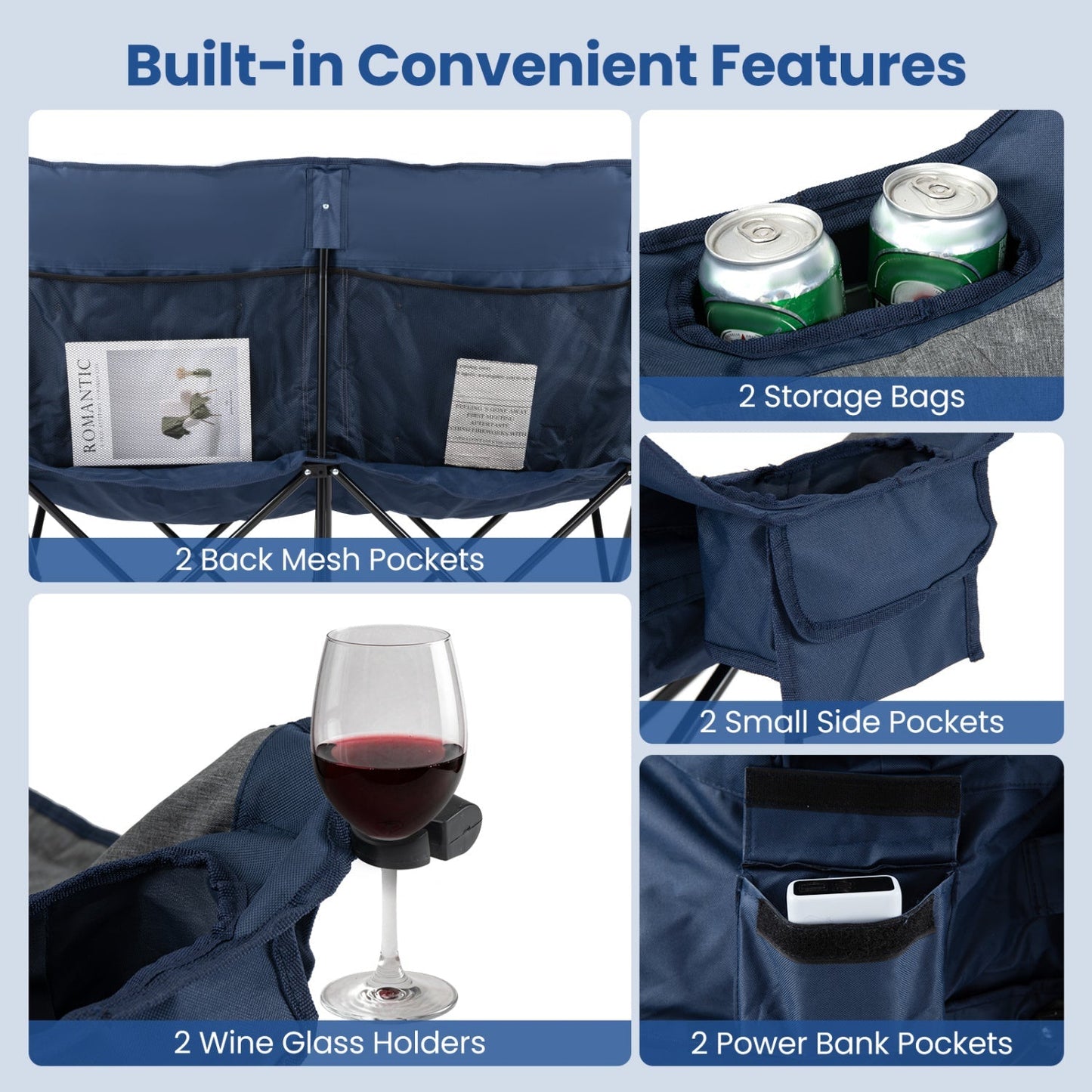 Heated Double Camping Chair with 4 Heating Zones
