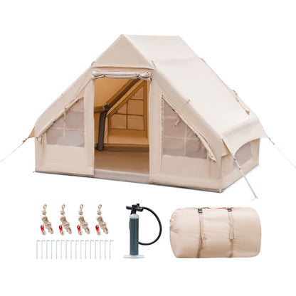 Inflatable Glamping Tent for 2-6 People with Pump, UPF50+ Canopy, Beige