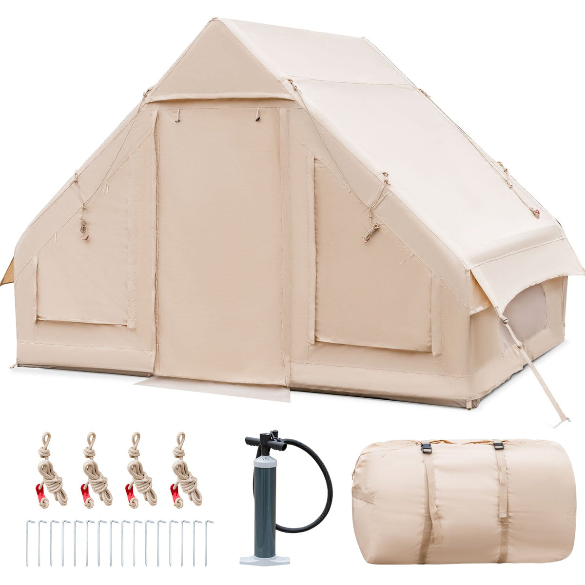 Inflatable Glamping Tent for 2-6 People with Pump, UPF50+ Canopy, Beige