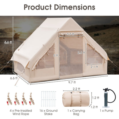 Inflatable Glamping Tent for 2-6 People with Pump, UPF50+ Canopy, Beige