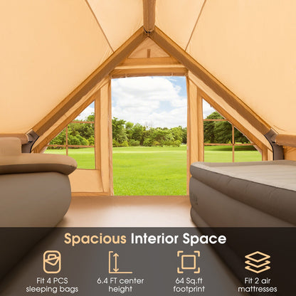 Inflatable Glamping Tent for 2-6 People with Pump, UPF50+ Canopy, Beige