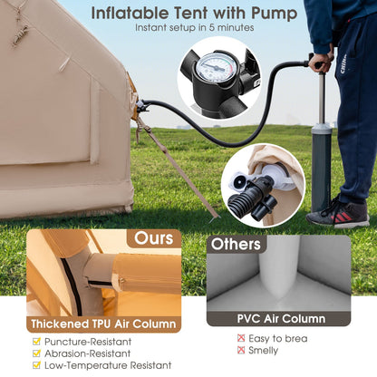 Inflatable Glamping Tent for 2-6 People with Pump, UPF50+ Canopy, Beige