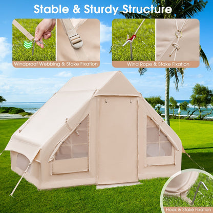 Inflatable Glamping Tent for 2-6 People with Pump, UPF50+ Canopy, Beige