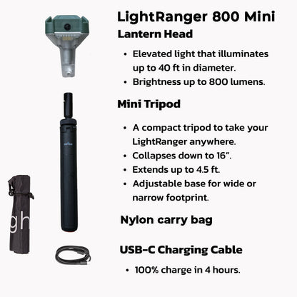 LightRanger 800 Mini Camping Lantern | 800 Lumens, USB-C Rechargeable | Tripod & Carry Bag - Hazli Collection