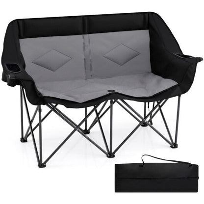 Double Camping Chair with Cup Holders Glass Racks and Mesh Pockets-Black - Hazli Collection 