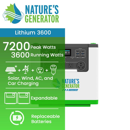 Nature's Generator Lithium 3600 | 3600W LiFePO4 Power Station | Solar, Wind & AC Charging - Hazli Collection