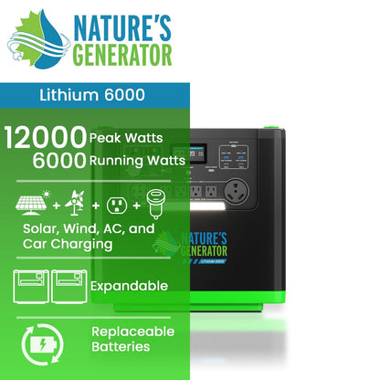 Nature's Generator Lithium 6000 | 6000W Whole Home Backup | LiFePO4, Expandable to 12000W - Hazli Collection