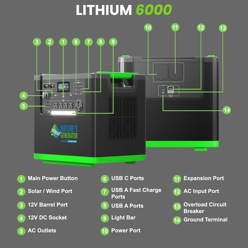 Nature's Generator Lithium 6000 | 6000W Whole Home Backup | LiFePO4, Expandable to 12000W - Hazli Collection