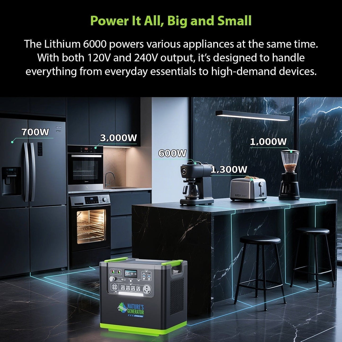 Nature's Generator Lithium 6000 | 6000W Whole Home Backup | LiFePO4, Expandable to 12000W - Hazli Collection