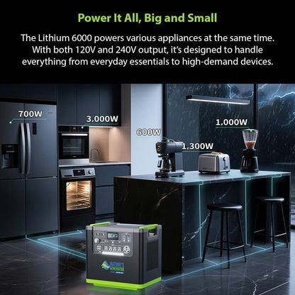Nature's Generator Lithium 6000 | 6000W Whole Home Backup | LiFePO4, Expandable to 12000W - Hazli Collection