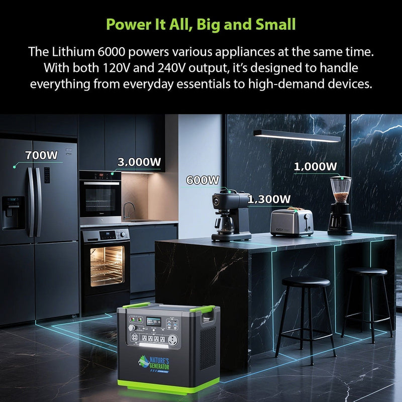 Nature's Generator Lithium 6000 | 6000W Whole Home Backup | LiFePO4, Expandable to 12000W - Hazli Collection