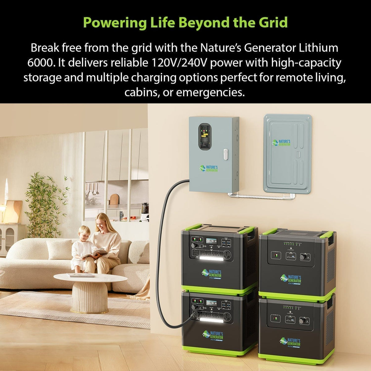 Nature's Generator Lithium 6000 | 6000W Whole Home Backup | LiFePO4, Expandable to 12000W - Hazli Collection