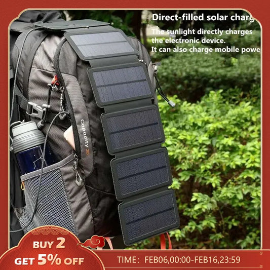 Outdoor Multifunctional Portable Solar Charging Panel Foldable 5V 1A USB Output Device Camping Tool High Power Output - Hazli Collection 