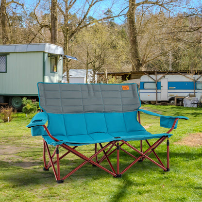 Oversized Camping Loveseat Chair | 2-Person Folding Couch, Thick Padding & Cup Holders - Hazli Collection