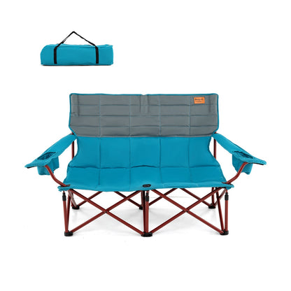 Oversized Camping Loveseat Chair | 2-Person Folding Couch, Thick Padding & Cup Holders - Hazli Collection