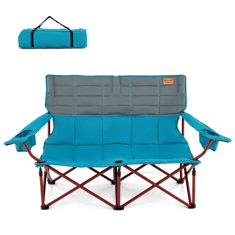 Oversized Camping Loveseat Chair | 2-Person Folding Couch, Thick Padding & Cup Holders - Hazli Collection