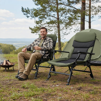 Oversized Foldable Fishing Chair for Adults with Armrest-Green