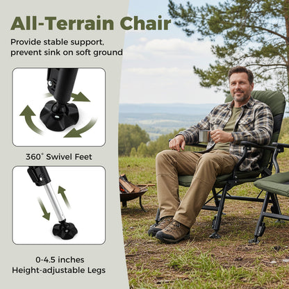 Oversized Foldable Fishing Chair for Adults with Armrest-Green