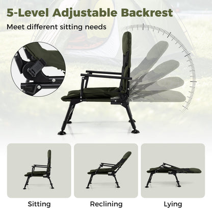 Oversized Foldable Fishing Chair for Adults with Armrest-Green
