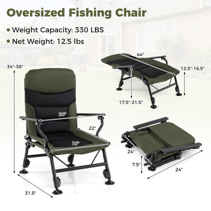 Oversized Foldable Fishing Chair for Adults with Armrest-Green