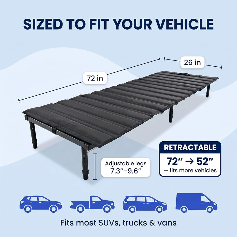 Portable Bed for Car Camping - Adjustable Legs 52"–72" Sleeping Platform - Hazli Collection