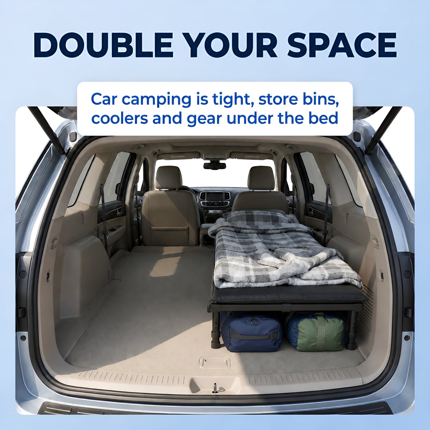 Portable Bed for Car Camping - Adjustable Legs 52"–72" Sleeping Platform - Hazli Collection