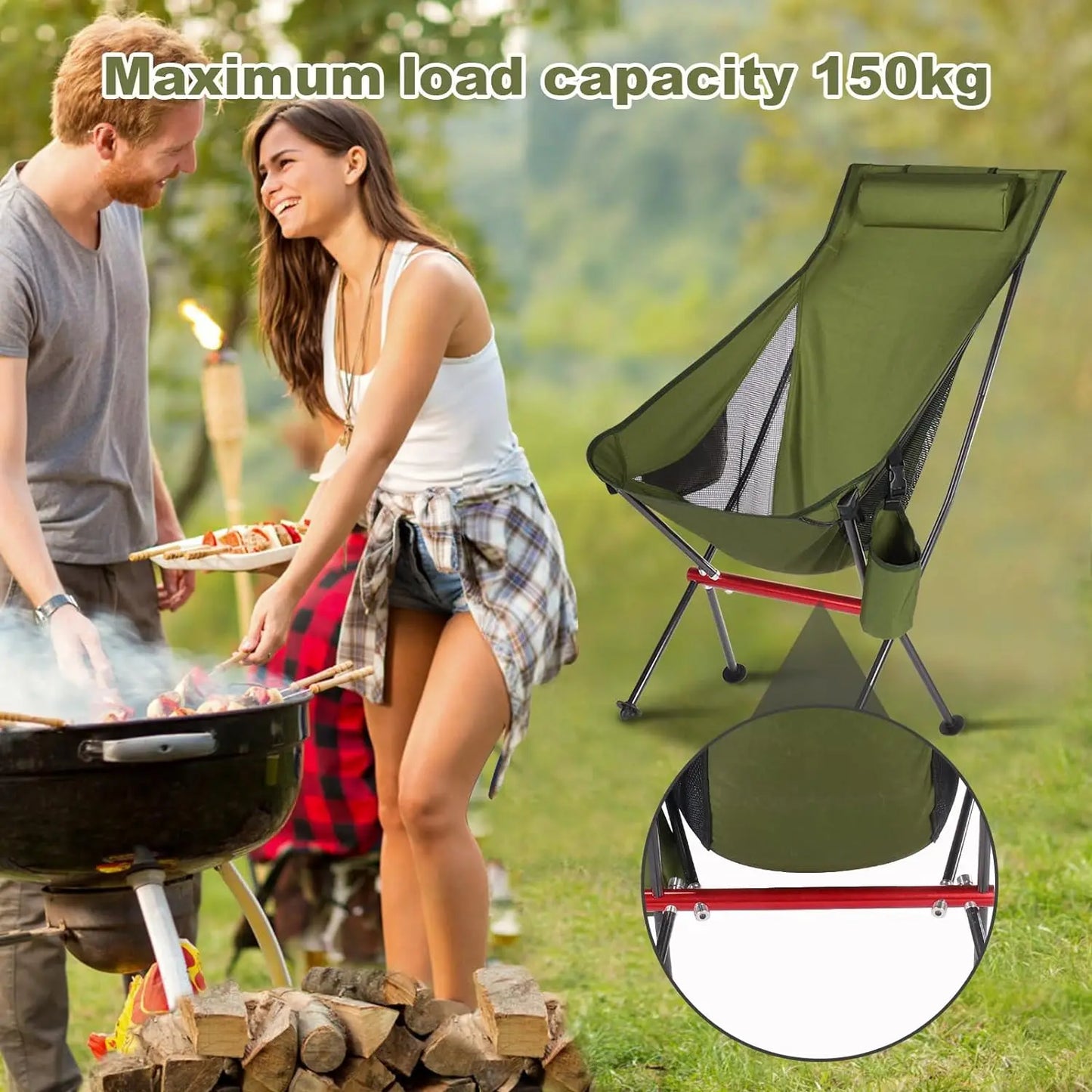 Ultralight Folding Camping Chair | 150kg Capacity, 1.3kg Portable | 7075 Aluminum - Hazli Collection 