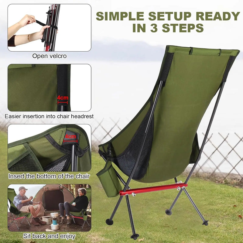 Ultralight Folding Camping Chair | 150kg Capacity, 1.3kg Portable | 7075 Aluminum - Hazli Collection 