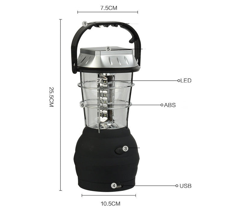 Solar Camping Light | Hand Crank + USB + Solar Charge | 1200mAh Rechargeable LED Lantern - Hazli Collection