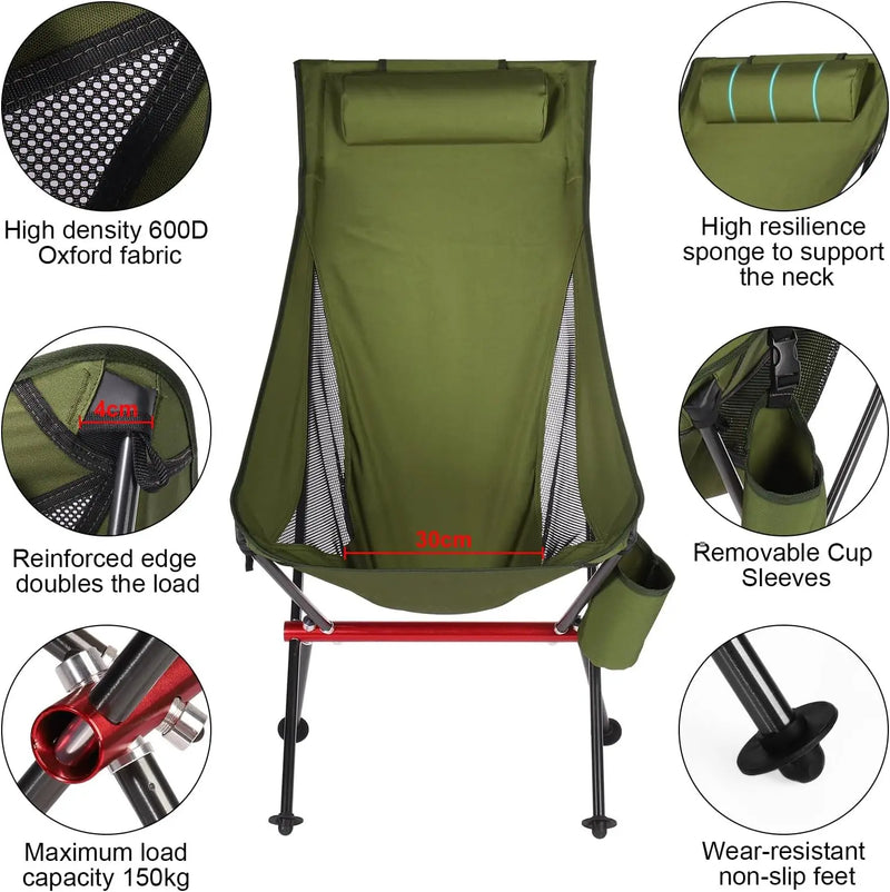 Ultralight Folding Camping Chair | 150kg Capacity, 1.3kg Portable | 7075 Aluminum - Hazli Collection
