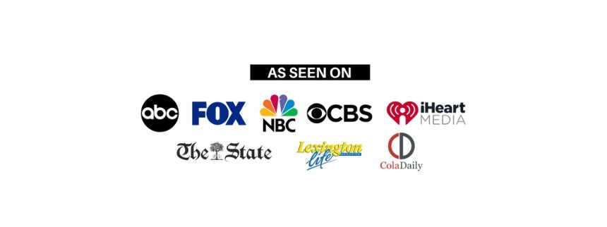 Logos of various media outlets with 'As Seen On' text on a white background