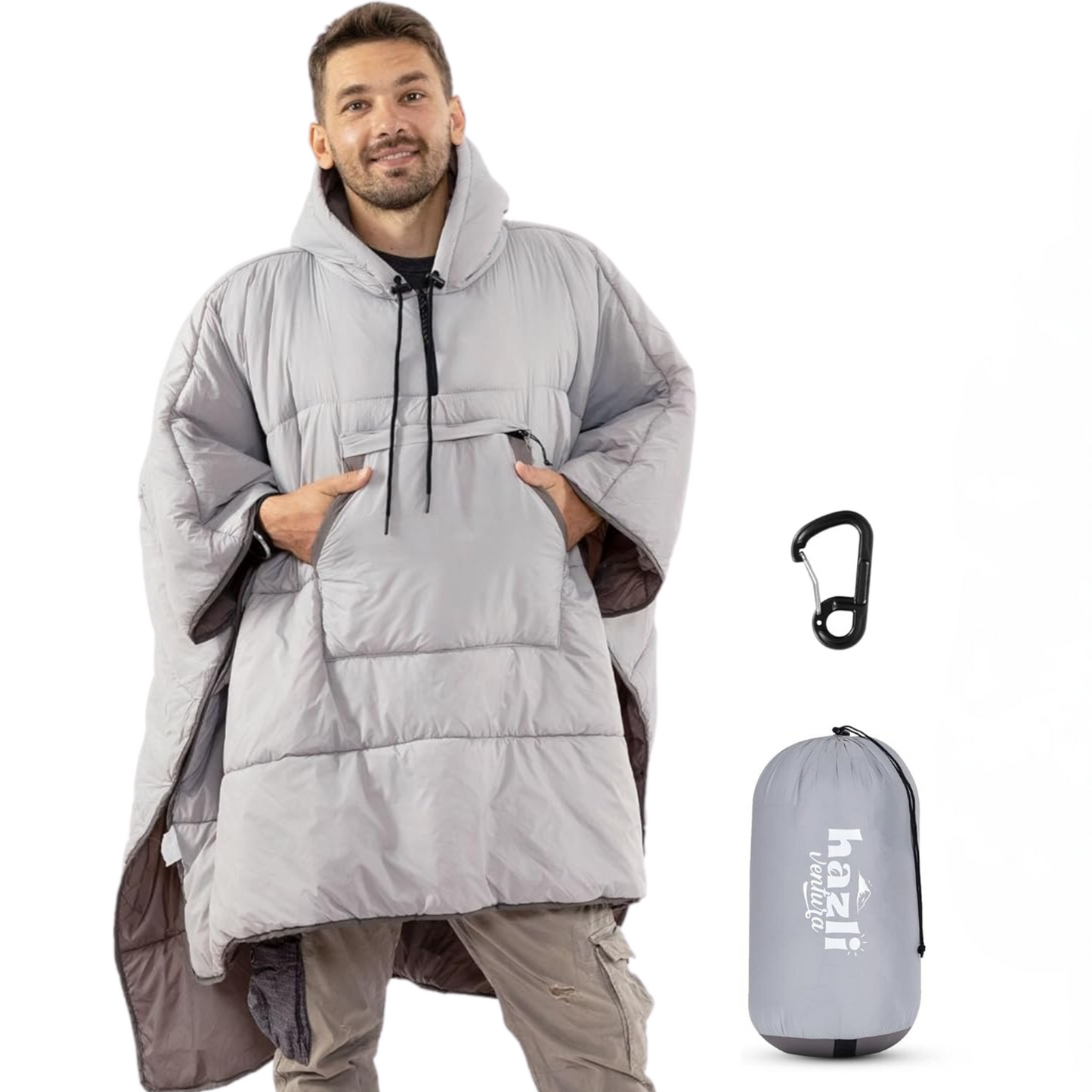 Comfortable Wearable Poncho Blanket - Camping Stadium Blanket Outdoor - Large Hooded Windproof Poncho for Men and Women