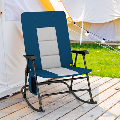 Foldable Rocking Padded Portable Camping Chair with Backrest and Armrest