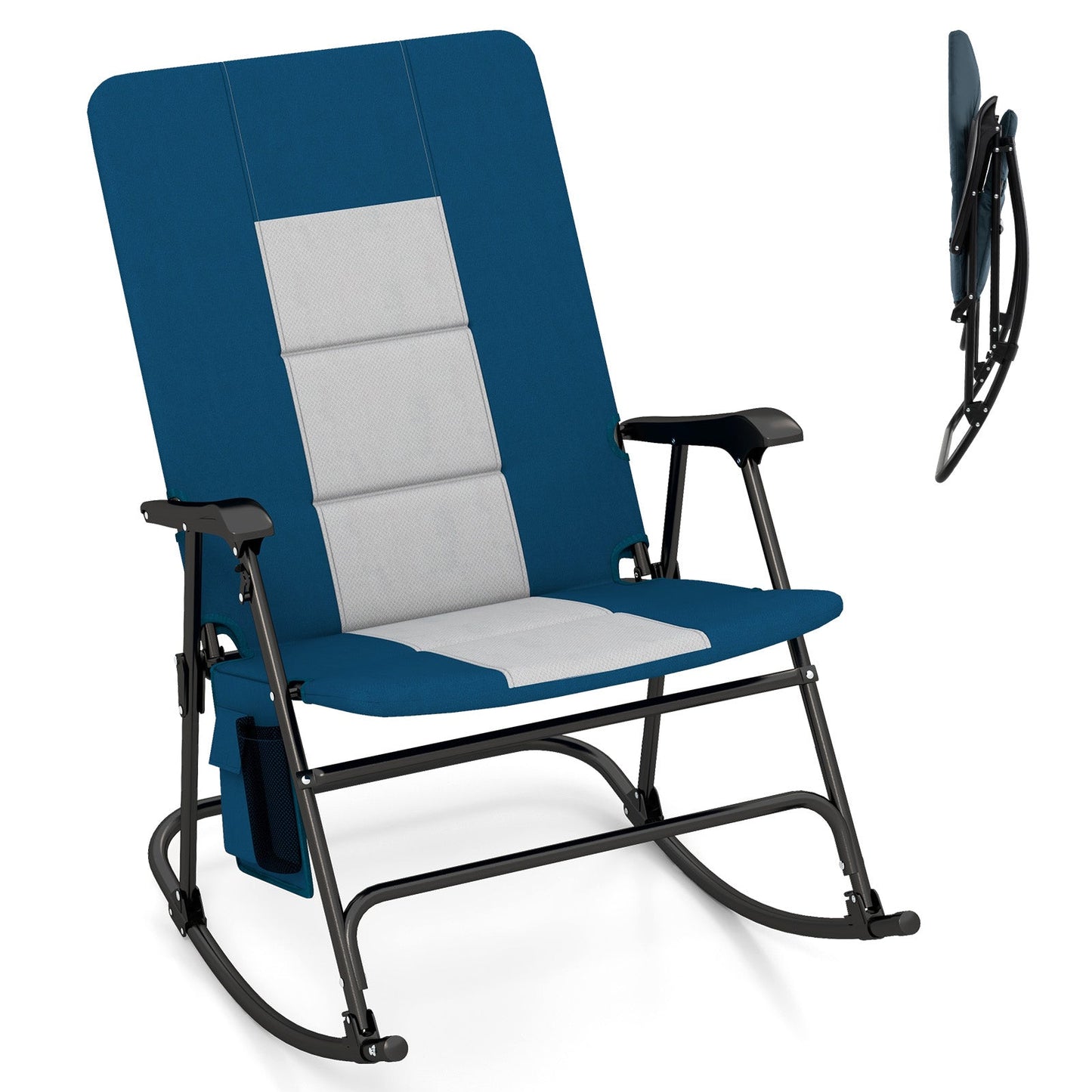 Foldable Rocking Padded Portable Camping Chair with Backrest and Armrest