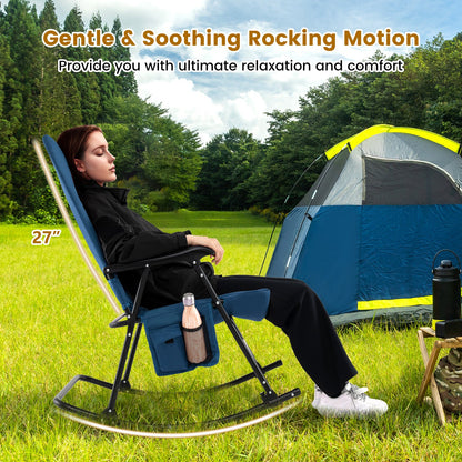 Foldable Rocking Padded Portable Camping Chair with Backrest and Armrest