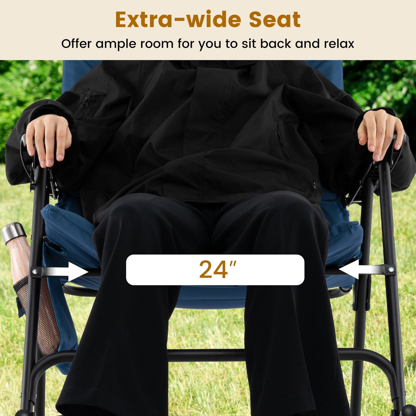 Foldable Rocking Padded Portable Camping Chair with Backrest and Armrest