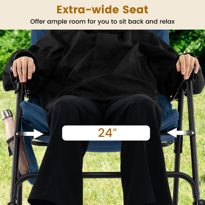 Foldable Rocking Padded Portable Camping Chair with Backrest and Armrest