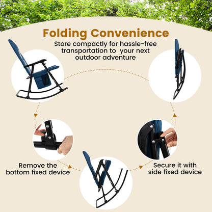 Foldable Rocking Padded Portable Camping Chair with Backrest and Armrest