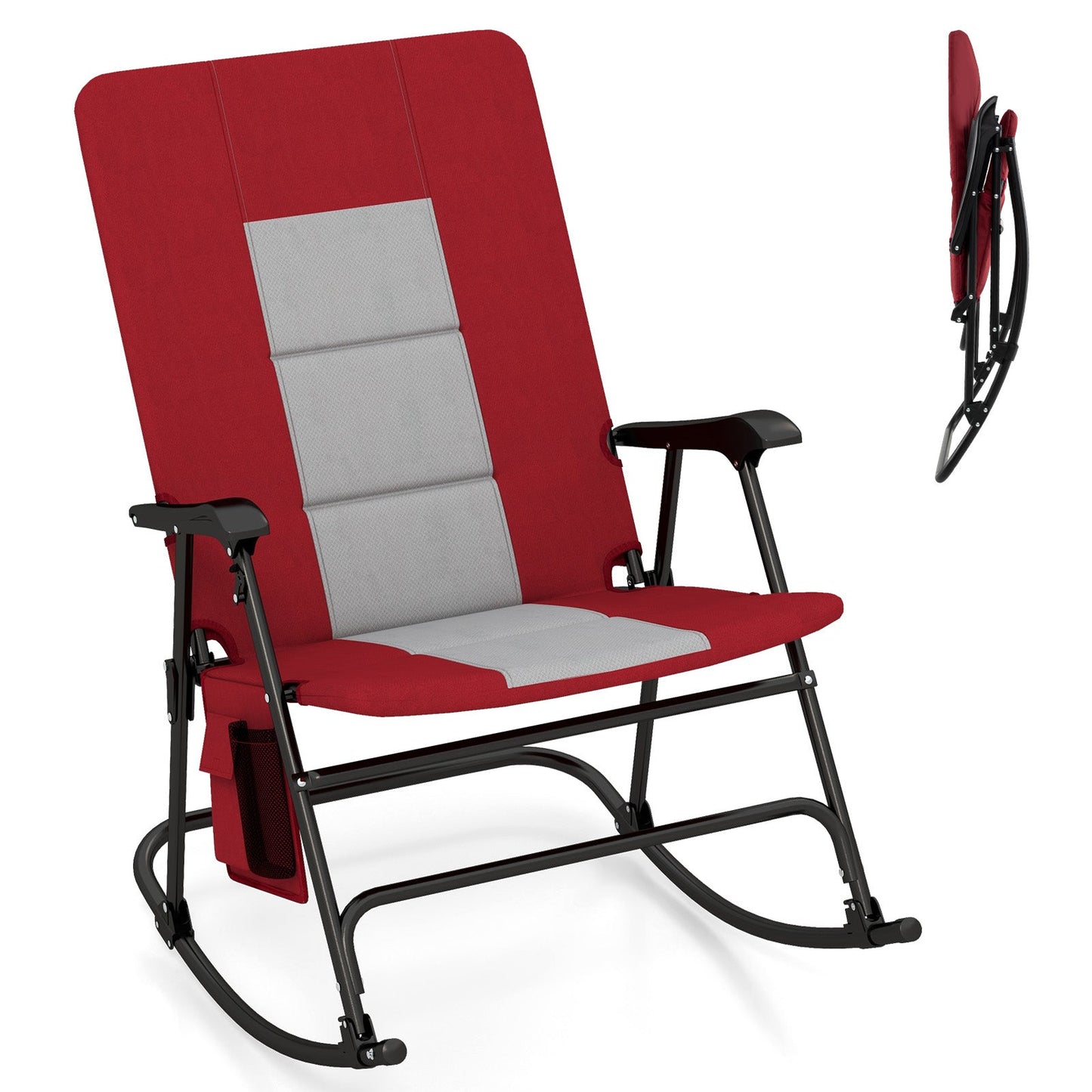 Foldable Rocking Padded Portable Camping Chair with Backrest and Armrest