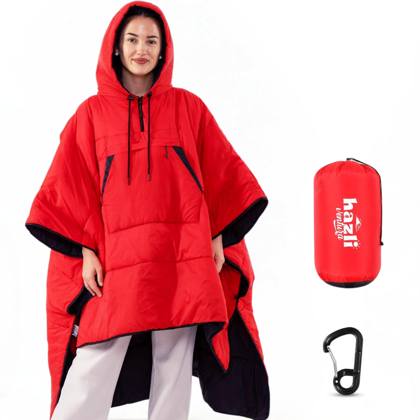 Comfortable Wearable Poncho Blanket - Camping Stadium Blanket Outdoor - Large Hooded Windproof Poncho for Men and Women